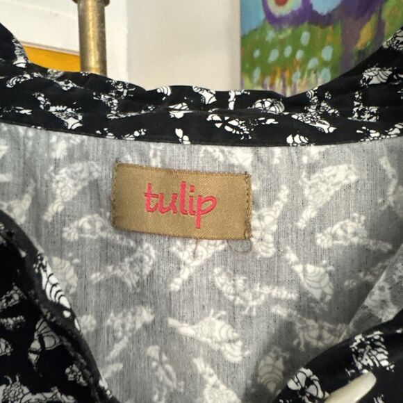 Tulip Clothing Women’s Tunic in Black White Birds 100% Cotton High Low Button Up - Picture 5 of 9